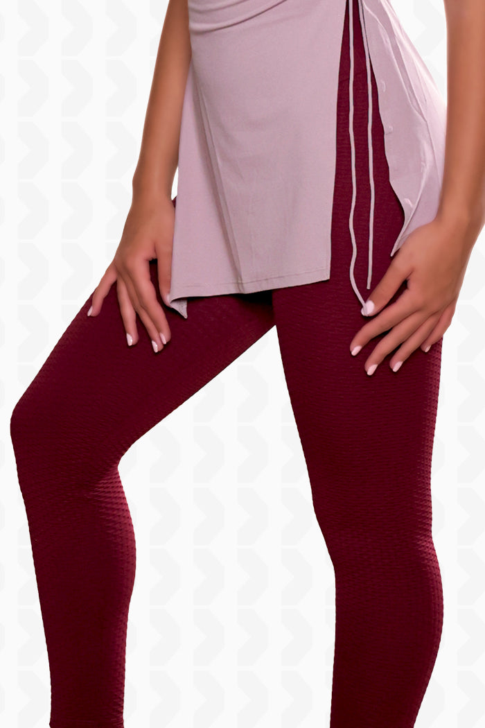 Activewear Honeycomb Leggings - Burgundy