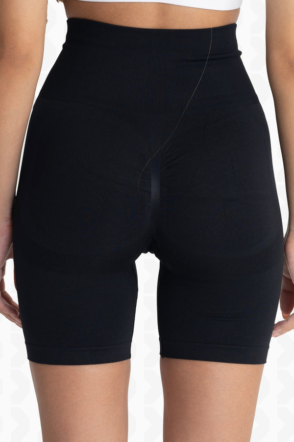 Black Seamless Scrunchy Fusion Shorts - Back