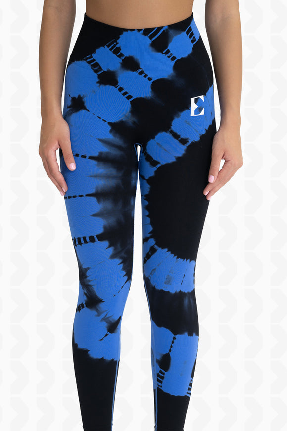 Blue/Black Tie-Dye Scrunchy Legging - Front