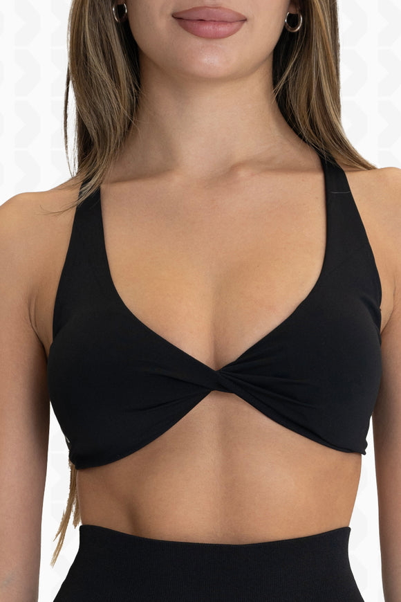 Black Stylish Back Design Sports Bra - Front