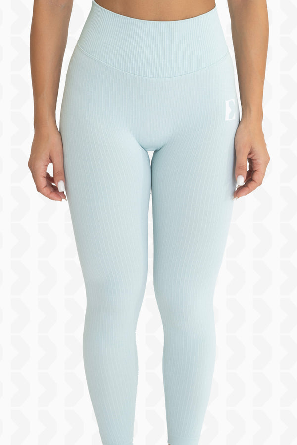 Aqua Blue Ribbed Fitness Legging for Women - Front