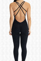 Black Open Back Scrunchy Jumpsuit - Full Back