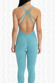 Aqua Blue Open Back Sports Jumpsuit - Front